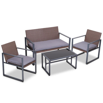 Gardeon 4PC Outdoor Furniture Patio Table Chair Brown
