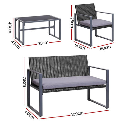 Gardeon 4PC Outdoor Furniture Patio Table Chair Black Payday Deals