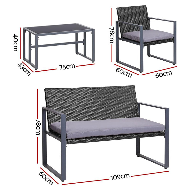 Gardeon 4PC Outdoor Furniture Patio Table Chair Black Payday Deals