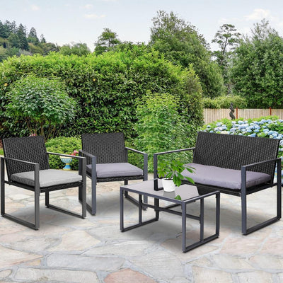 Gardeon 4PC Outdoor Furniture Patio Table Chair Black Payday Deals