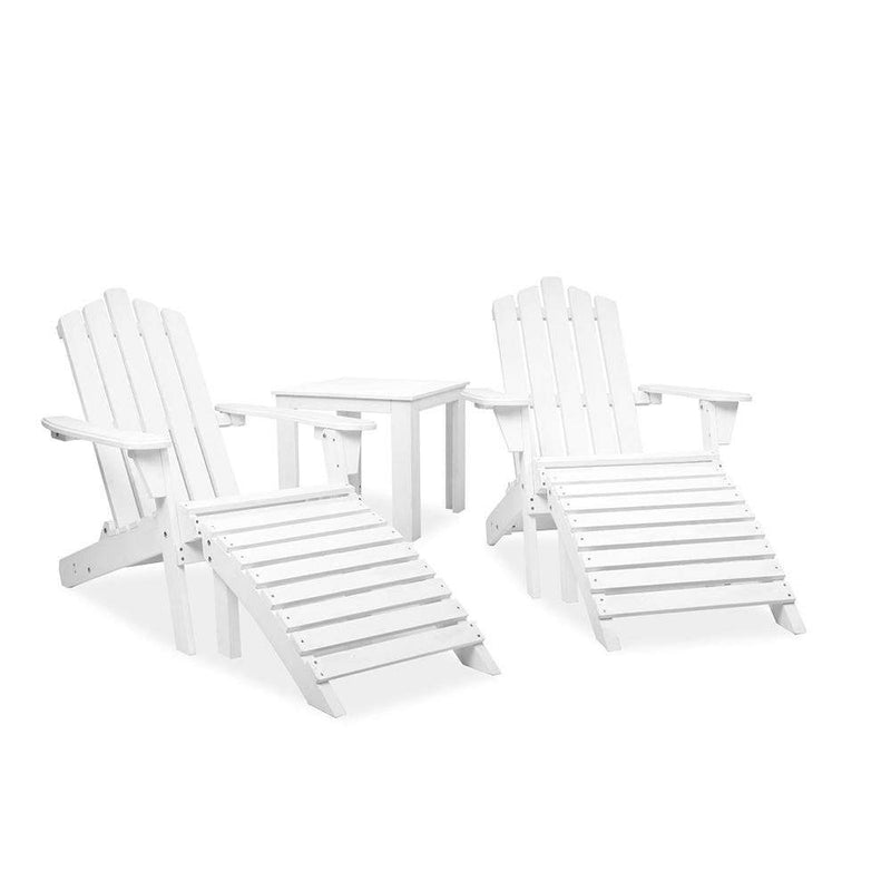 Gardeon 5 Piece Outdoor Wooden Adirondack Beach Chair and Table Set - White