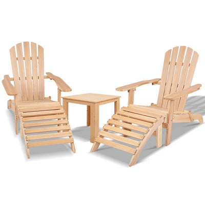 Gardeon 5pc Outdoor Adirondack Beach Chair Garden Table Set Wooden Payday Deals
