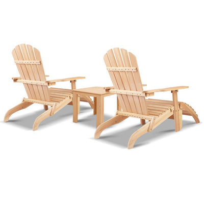 Gardeon 5pc Outdoor Adirondack Beach Chair Garden Table Set Wooden