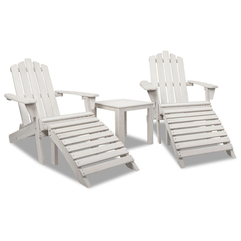 Gardeon 5pc Outdoor Wooden Adirondack Beach Chair and Table Set - Beige White