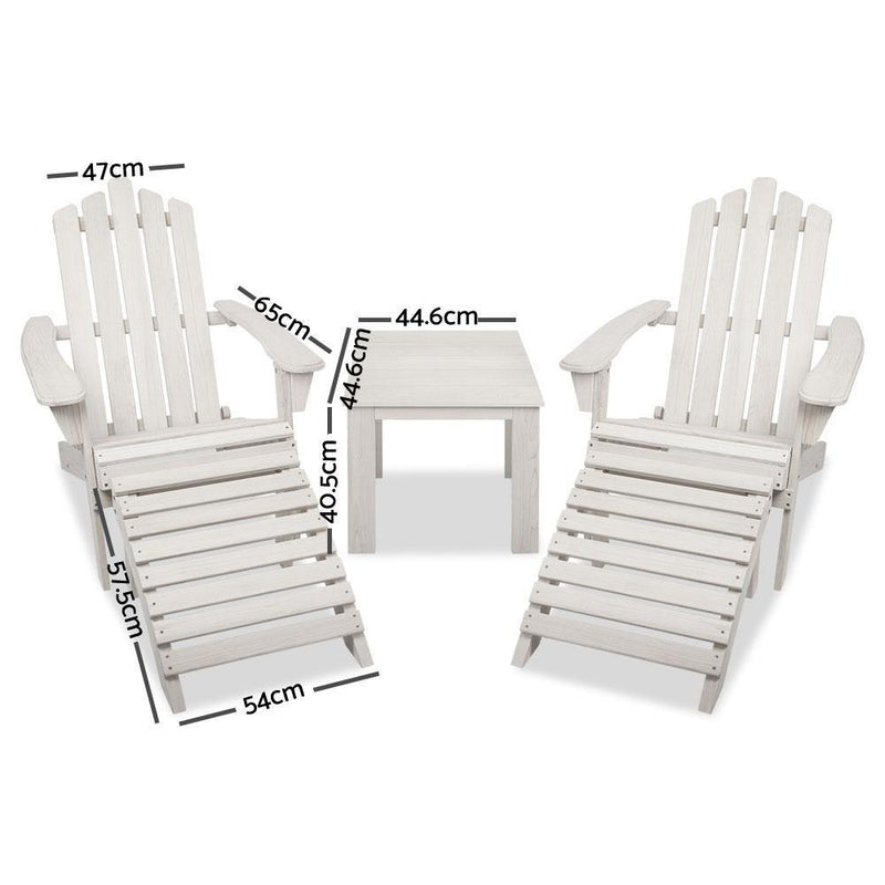 Gardeon 5pc Outdoor Wooden Adirondack Beach Chair and Table Set - Beige White