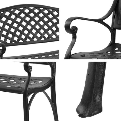 Gardeon Garden Bench Outdoor Seat Chair Cast Aluminium Park Black Payday Deals