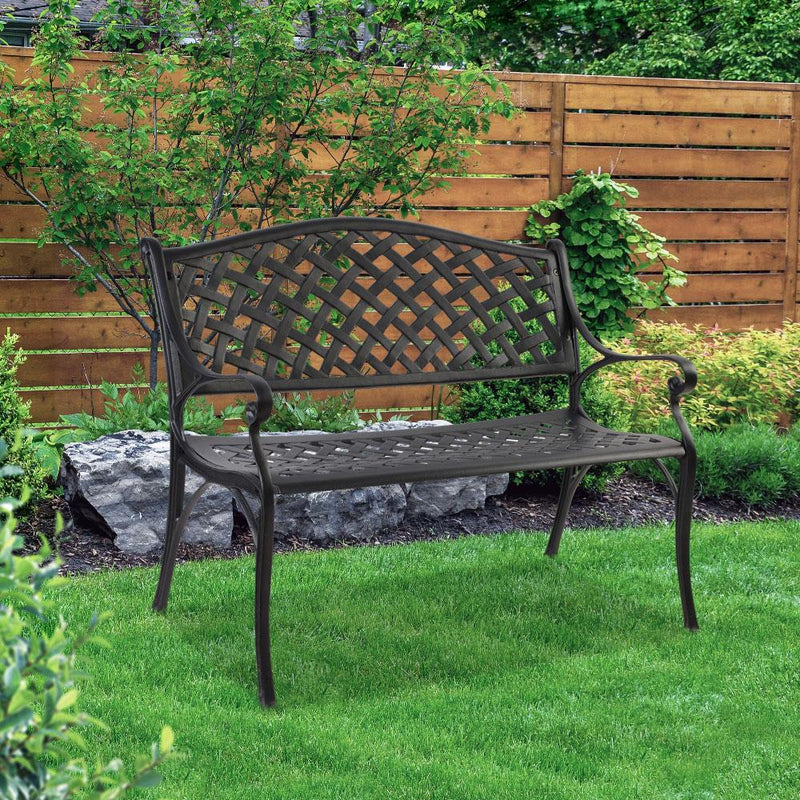 Gardeon Garden Bench Outdoor Seat Chair Cast Aluminium Park Black Payday Deals