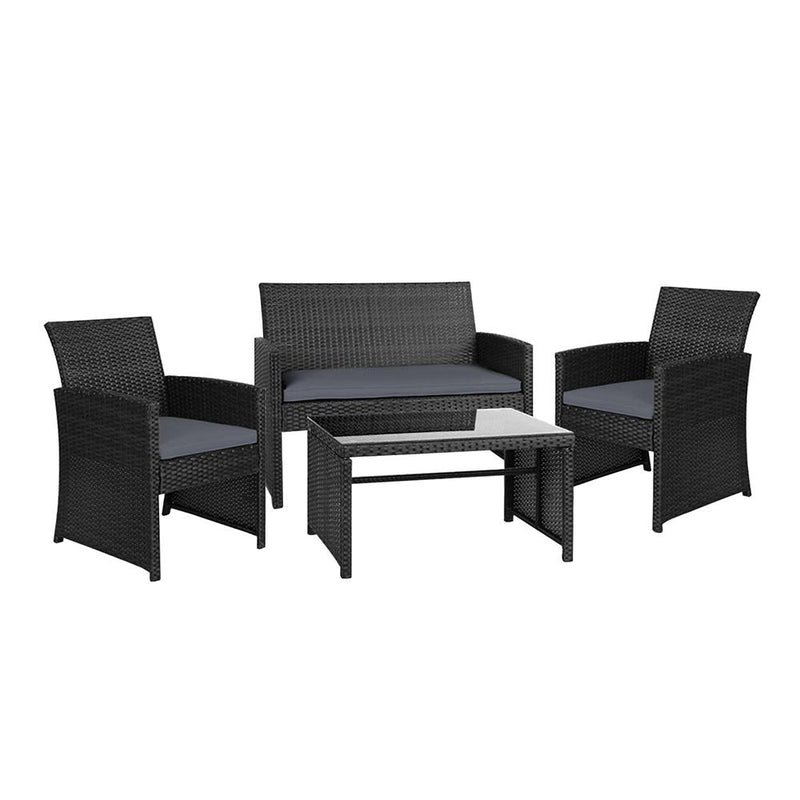 Gardeon Garden Furniture Outdoor Lounge Setting Wicker Sofa Set Storage Cover Black Payday Deals