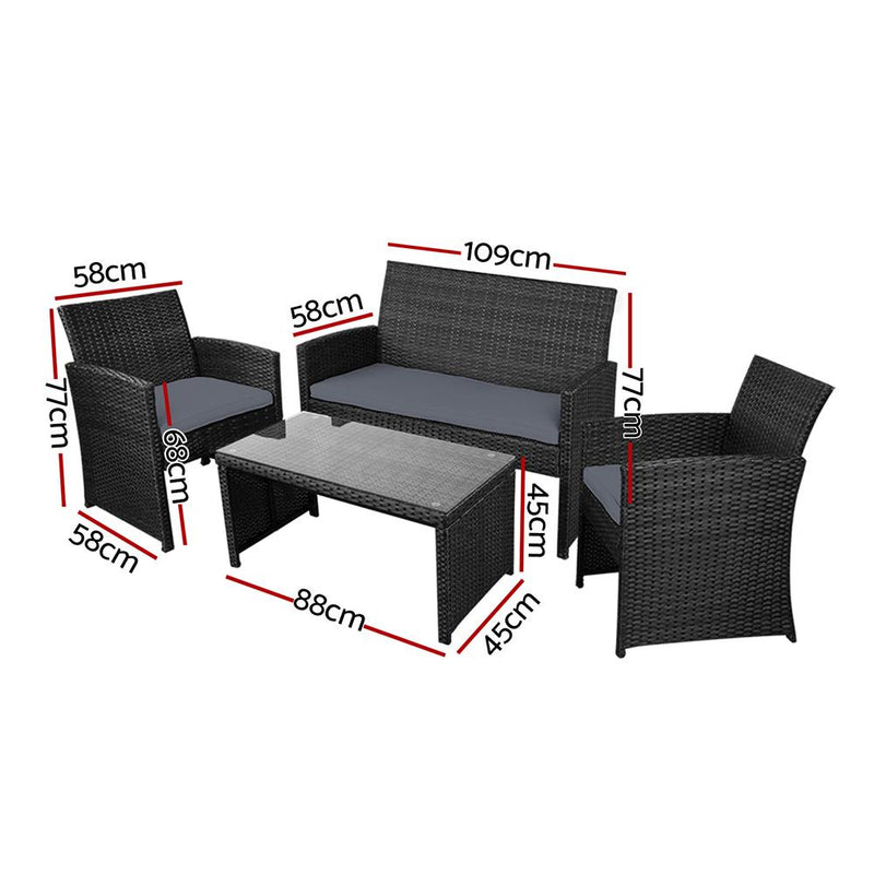 Gardeon Garden Furniture Outdoor Lounge Setting Wicker Sofa Set Storage Cover Black Payday Deals