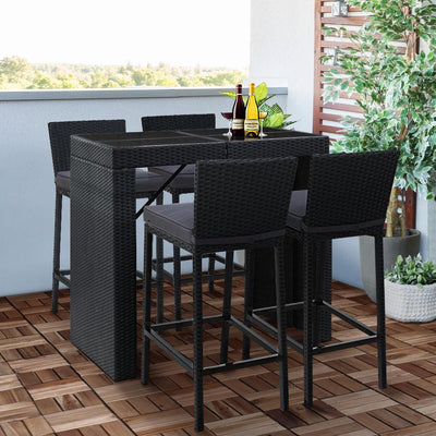 Gardeon Outdoor Bar Set Table Chairs Stools Rattan Patio Furniture 4 Seaters Payday Deals