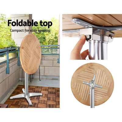 Gardeon Outdoor Bar Table Aluminium Adjustable Wooden Table Round 70 /110cm
