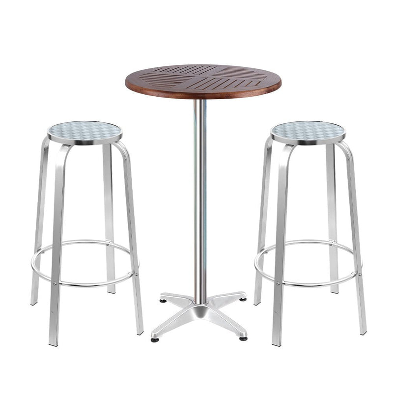 Gardeon Outdoor Bistro Set Bar Table Stools Adjustable Aluminium Cafe 3PC Wood Payday Deals