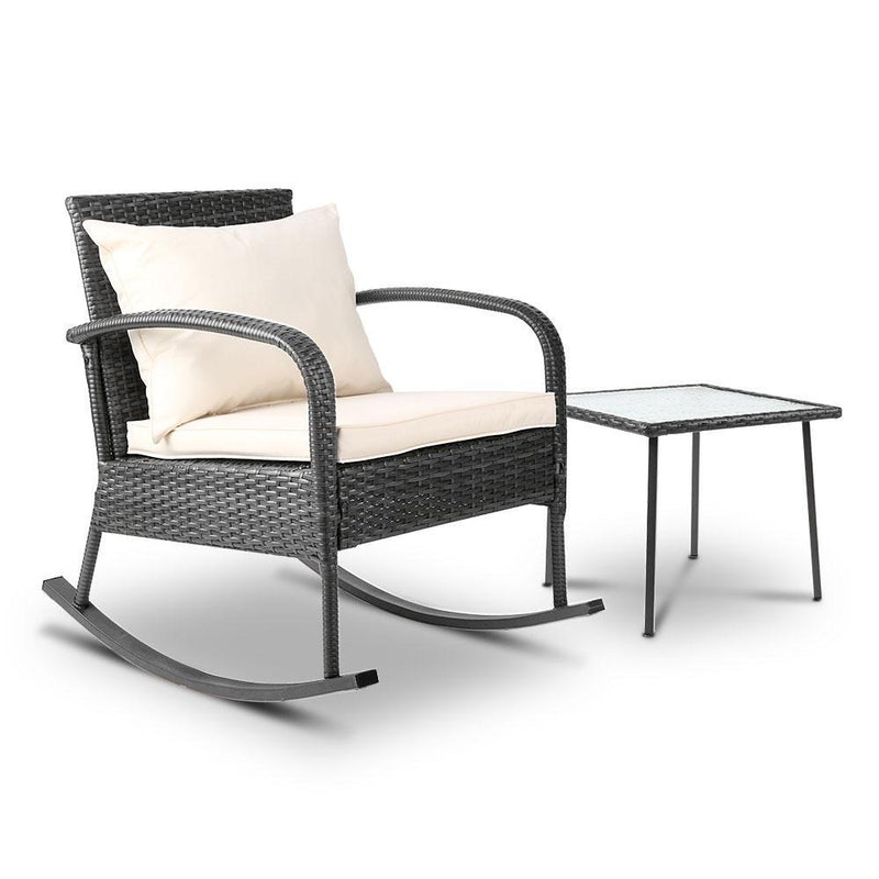 Gardeon Outdoor Chair and table Rocking Set Furniture Grey Payday Deals