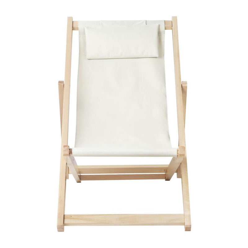 Gardeon Outdoor Chairs Sun Lounge Deck Beach Chair Folding Wooden Patio Furniture Beige Payday Deals