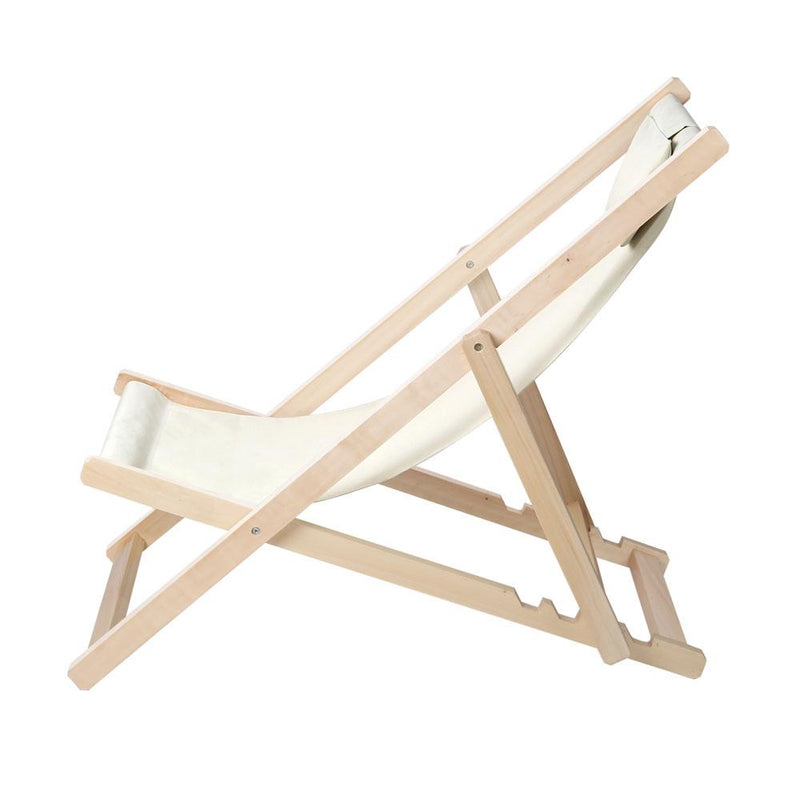 Gardeon Outdoor Chairs Sun Lounge Deck Beach Chair Folding Wooden Patio Furniture Beige Payday Deals