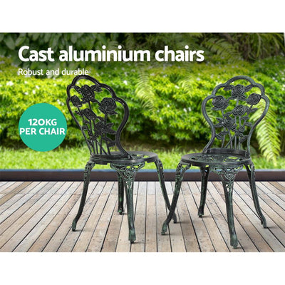 Gardeon Outdoor Furniture Chairs Table 3pc Aluminium Bistro Green Payday Deals