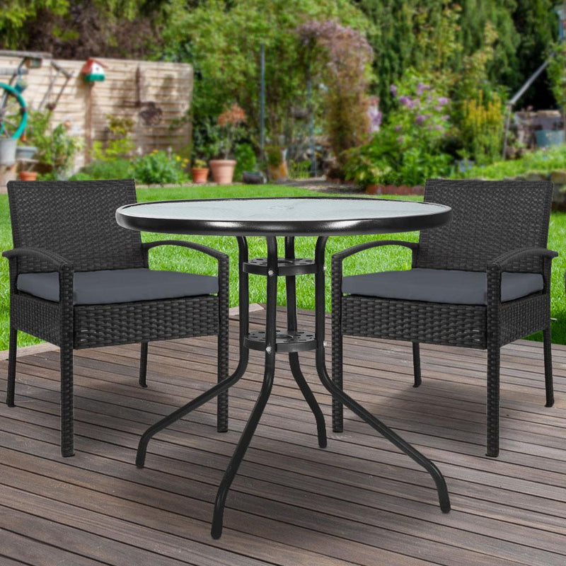 Gardeon Outdoor Furniture Dining Chairs Wicker Garden Patio Cushion Black 3PCS Sofa Set Tea Coffee Cafe Bar Set Payday Deals