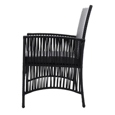 Gardeon Outdoor Furniture Dining Chairs Wicker Garden Patio Cushion Black 3PCS Tea Coffee Cafe Bar Set Payday Deals