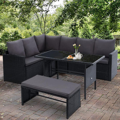 Gardeon Outdoor Furniture Dining Setting Sofa Set Lounge Wicker 8 Seater Black Payday Deals