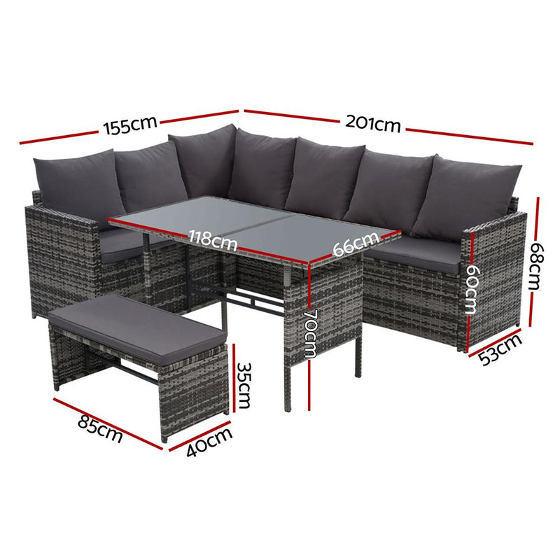 Gardeon Outdoor Furniture Dining Setting Sofa Set Lounge Wicker 8 Seater Mixed Grey Payday Deals