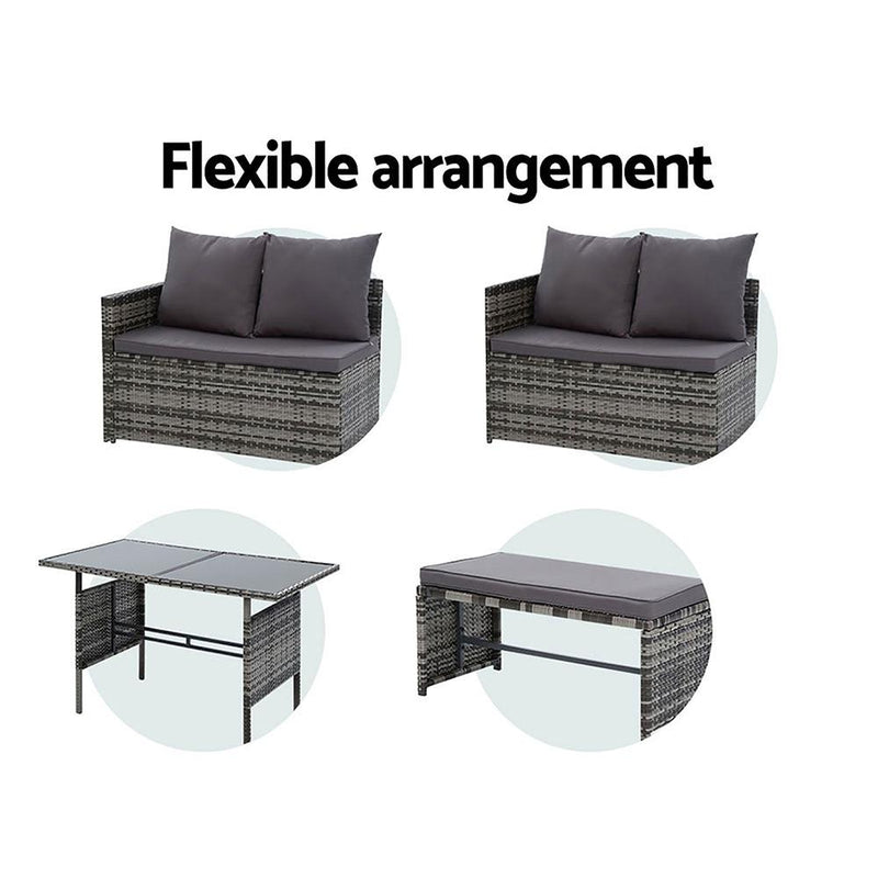 Gardeon Outdoor Furniture Dining Setting Sofa Set Lounge Wicker 8 Seater Mixed Grey Payday Deals
