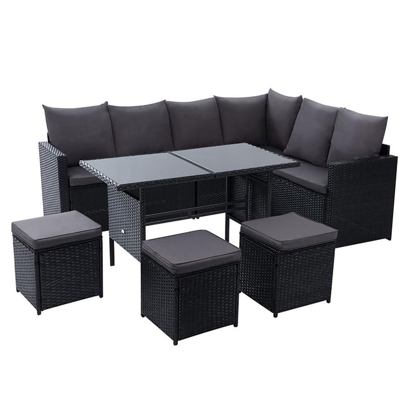 Gardeon Outdoor Furniture Dining Setting Sofa Set Lounge Wicker 9 Seater Black Payday Deals