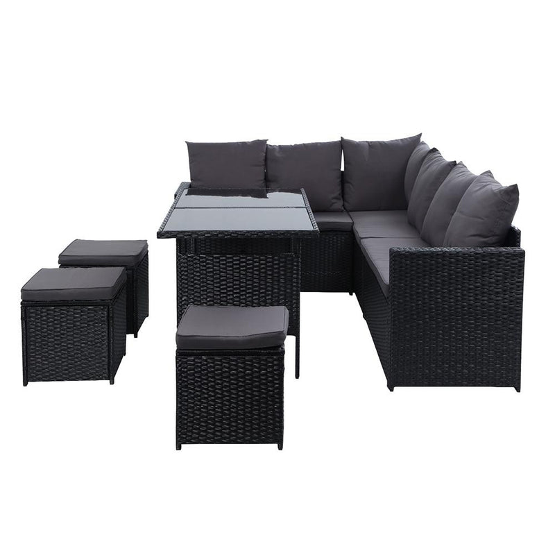 Gardeon Outdoor Furniture Dining Setting Sofa Set Lounge Wicker 9 Seater Black Payday Deals