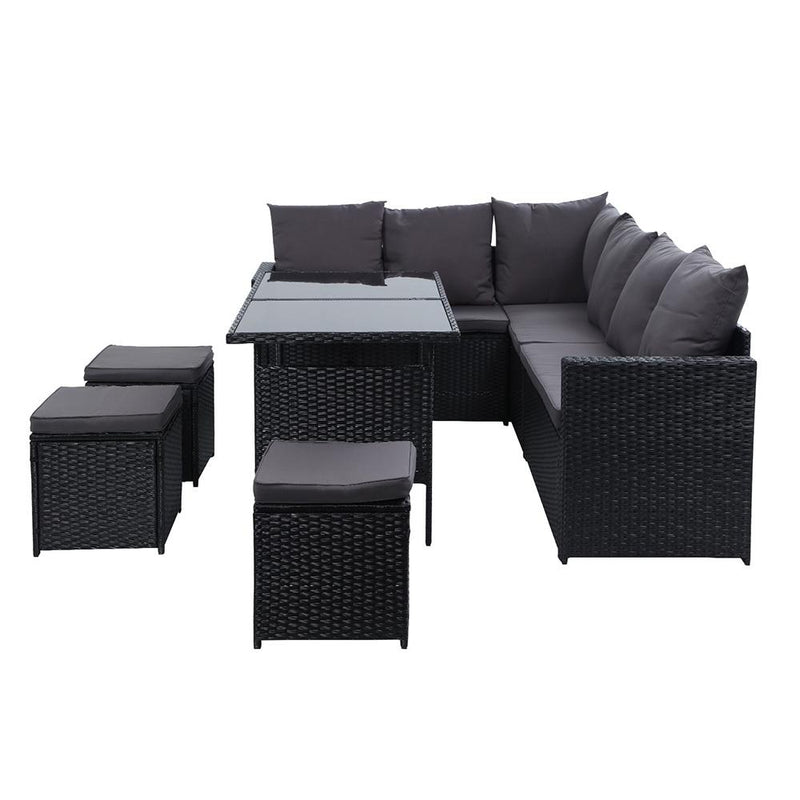 Gardeon Outdoor Furniture Dining Setting Sofa Set Wicker 9 Seater Storage Cover Black Payday Deals