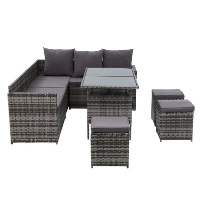 Gardeon Outdoor Furniture Dining Setting Sofa Set Wicker 9 Seater Storage Cover Mixed Grey Payday Deals