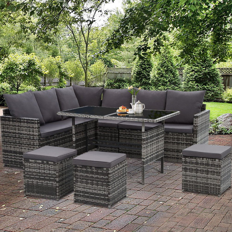 Gardeon Outdoor Furniture Dining Setting Sofa Set Wicker 9 Seater Storage Cover Mixed Grey Payday Deals