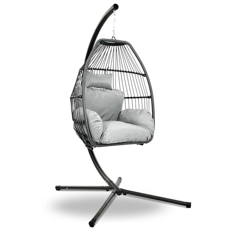 Gardeon Outdoor Furniture Egg Hammock Hanging Swing Chair Stand Pod Wicker Grey Payday Deals