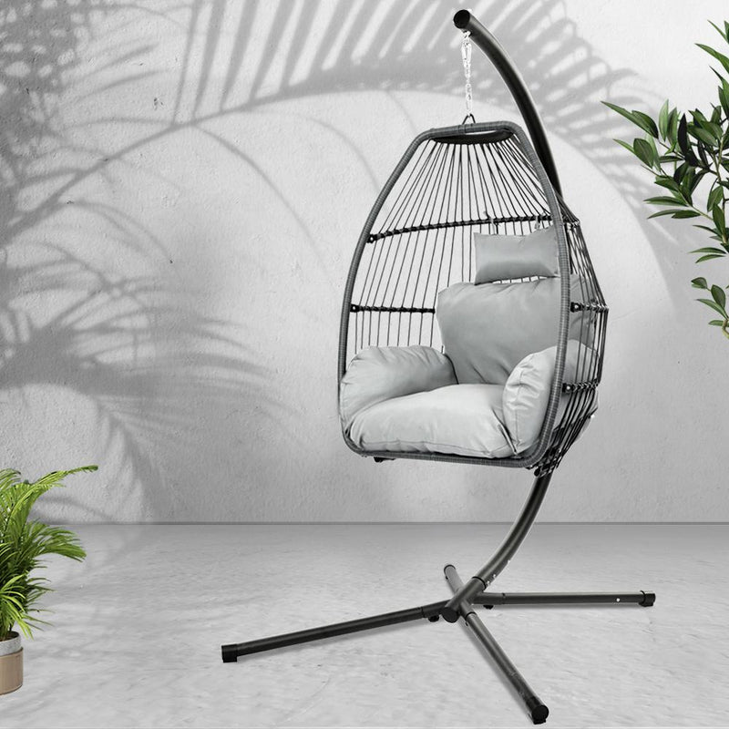 Gardeon Outdoor Furniture Egg Hammock Hanging Swing Chair Stand Pod Wicker Grey Payday Deals