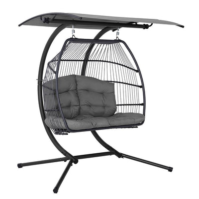 Gardeon Outdoor Furniture Lounge Hanging Swing Chair Egg Hammock Stand Rattan Wicker Grey Payday Deals
