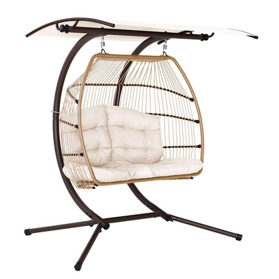 Gardeon Outdoor Furniture Lounge Hanging Swing Chair Egg Hammock Stand Rattan Wicker Latte Payday Deals