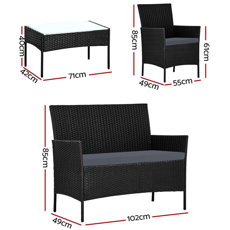 Gardeon Outdoor Furniture Lounge Setting Wicker Patio Dining Set w/Storage Cover Black Payday Deals