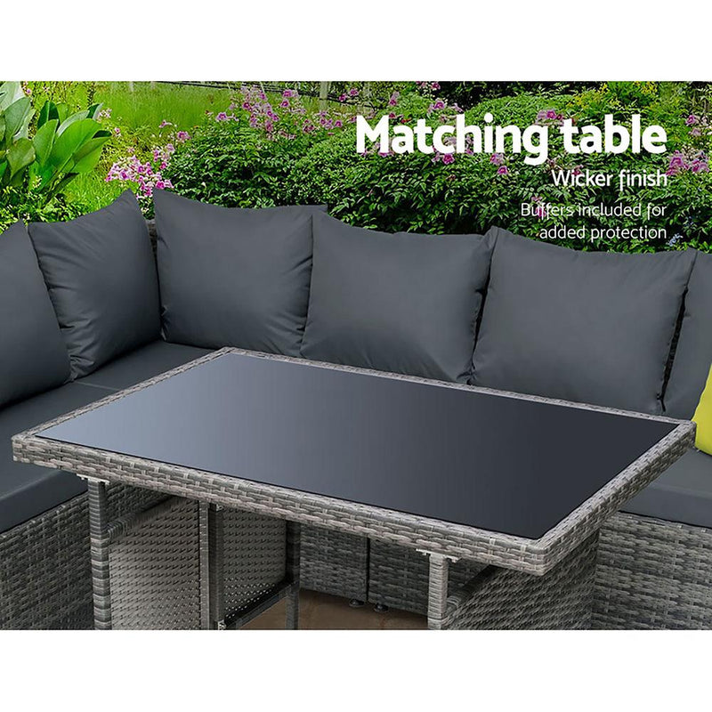 Gardeon Outdoor Furniture Patio Set Dining Sofa Table Chair Lounge Garden Wicker Grey Payday Deals