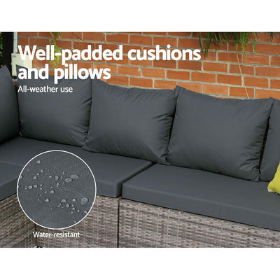 Gardeon Outdoor Furniture Patio Set Dining Sofa Table Chair Lounge Garden Wicker Grey Payday Deals
