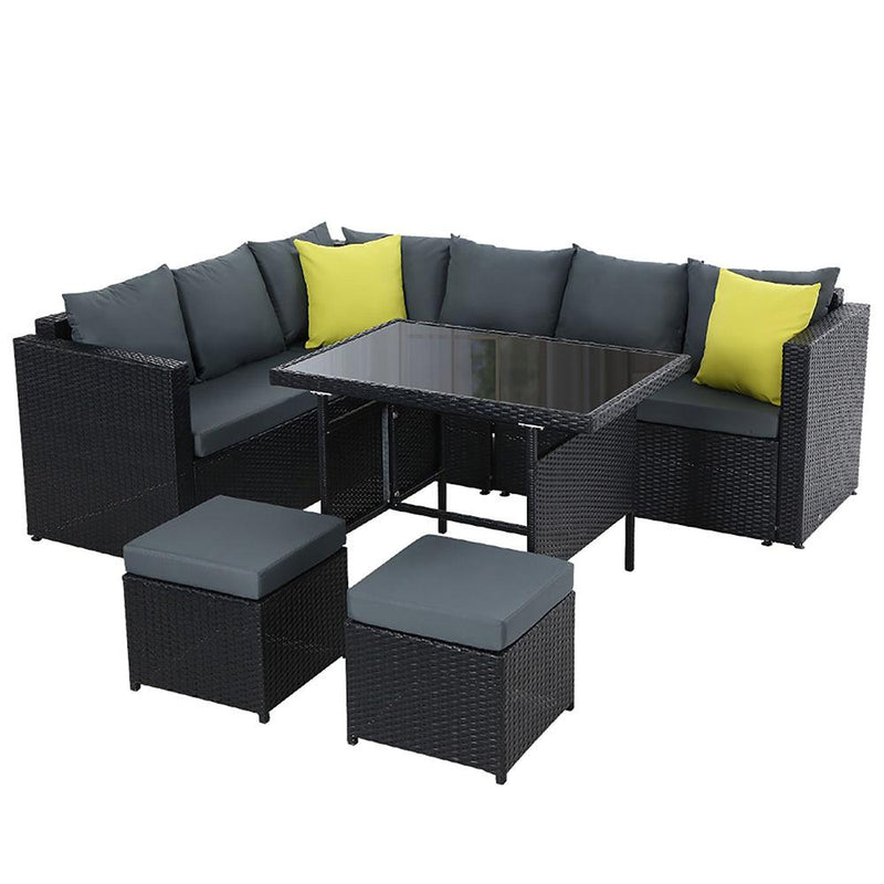 Gardeon Outdoor Furniture Patio Set Dining Sofa Table Chair Lounge Wicker Garden Black Payday Deals