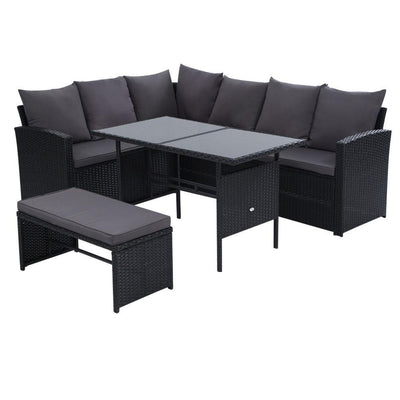 Gardeon Outdoor Furniture Sofa Set Dining Setting Wicker 8 Seater Black