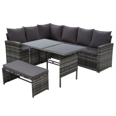 Gardeon Outdoor Furniture Sofa Set Dining Setting Wicker 8 Seater Mixed Grey