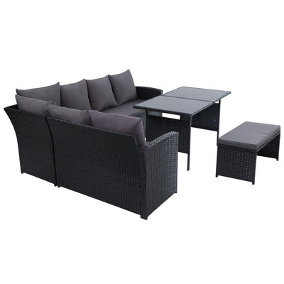 Gardeon Outdoor Furniture Sofa Set Dining Setting Wicker 8 Seater Storage Cover Black