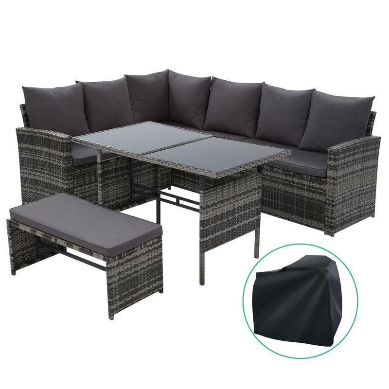 Gardeon Outdoor Furniture Sofa Set Dining Setting Wicker 8 Seater Storage Cover Mixed Grey