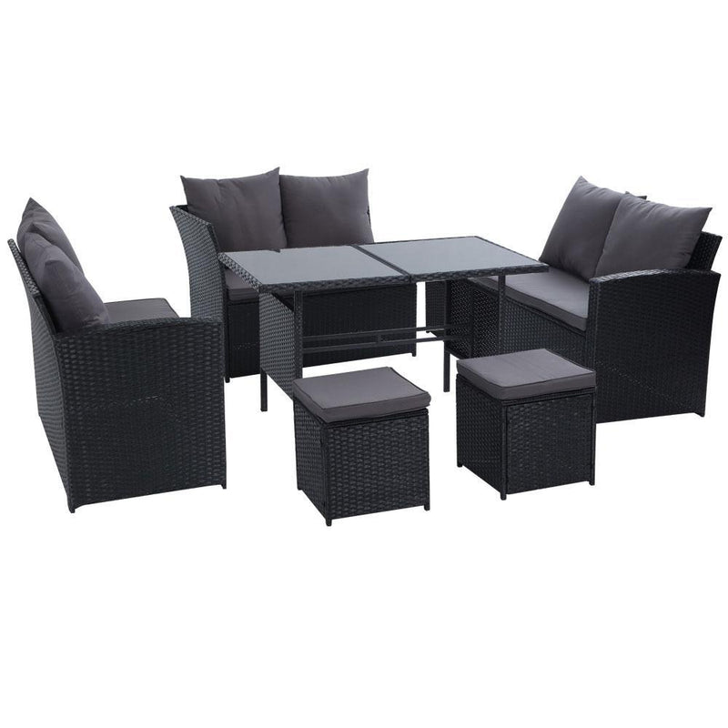 Gardeon Outdoor Furniture Sofa Set Dining Setting Wicker 9 Seater Black