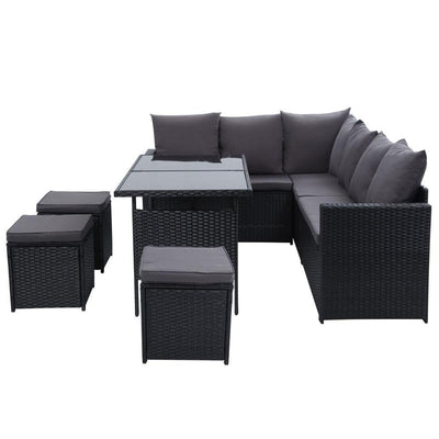 Gardeon Outdoor Furniture Sofa Set Dining Setting Wicker 9 Seater Storage Cover Black