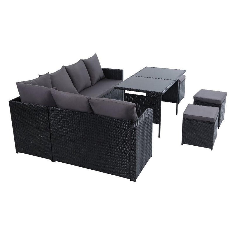 Gardeon Outdoor Furniture Sofa Set Dining Setting Wicker 9 Seater Storage Cover Black