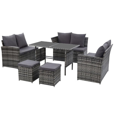 Gardeon Outdoor Furniture Sofa Set Dining Setting Wicker 9 Seater Storage Cover Mixed Grey
