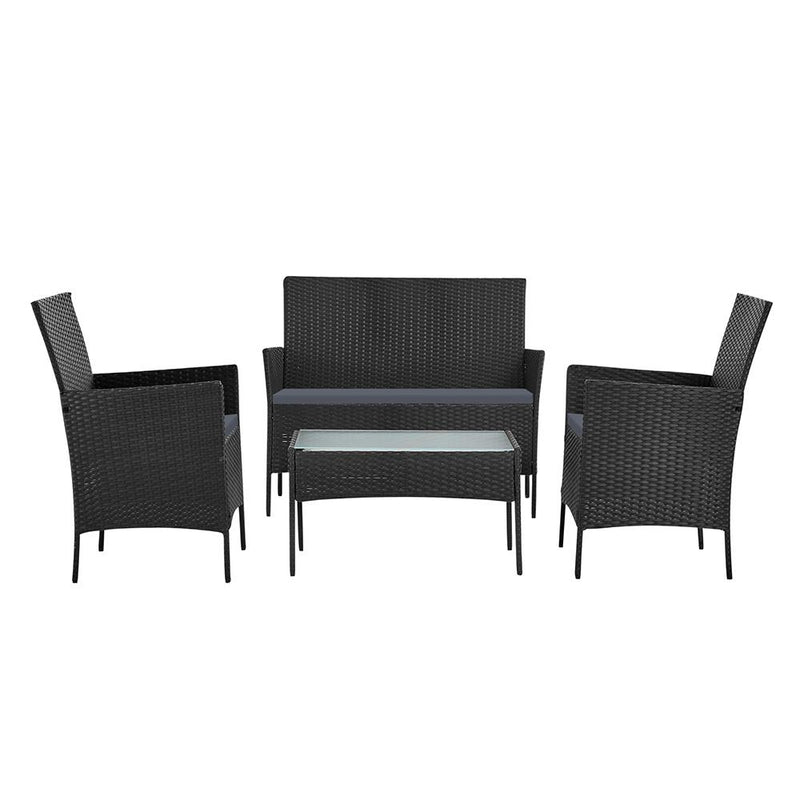 Gardeon Outdoor Furniture Wicker Set Chair Table Dark Grey 4pc Payday Deals