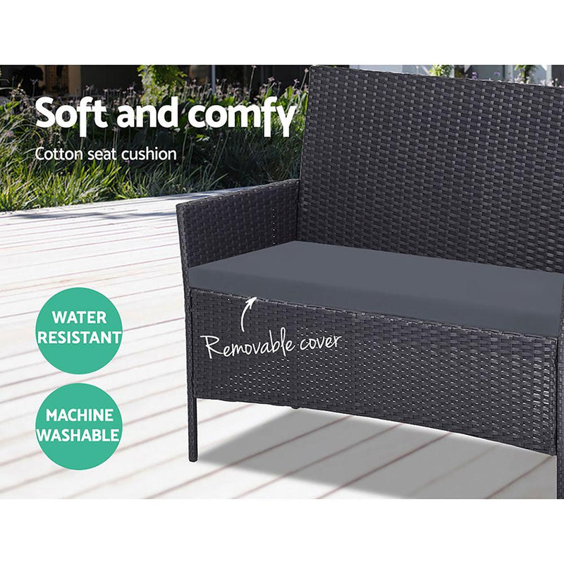 Gardeon Outdoor Furniture Wicker Set Chair Table Dark Grey 4pc Payday Deals