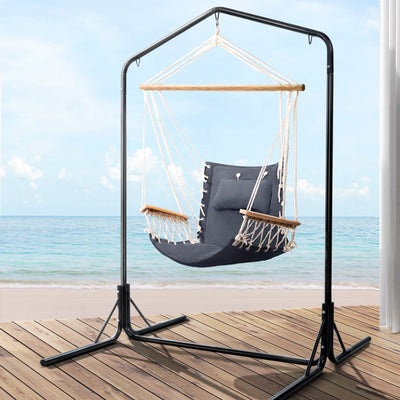 Gardeon Outdoor Hammock Chair with Stand Swing Hanging Hammock Garden Grey Payday Deals