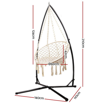 Gardeon Outdoor Hammock Chair with Steel Stand Cotton Swing Hanging 124CM Cream Payday Deals